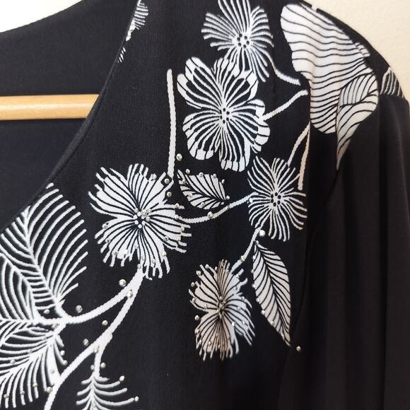 JM Collection Floral Dress Long Sleeve Black Stretch - Picture 6 of 10